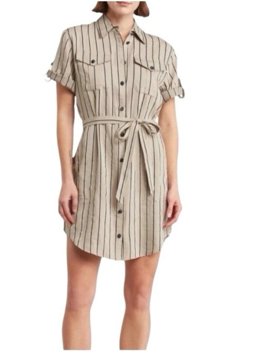 Rag & Bone Roxanne Shirt Dress Size Small Striped Linen Blend Pockets Belted